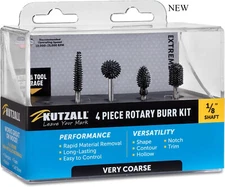 Kutzall 4-Piece Rotary Burr Kit - 1⁄8" Shaft, Very Coarse