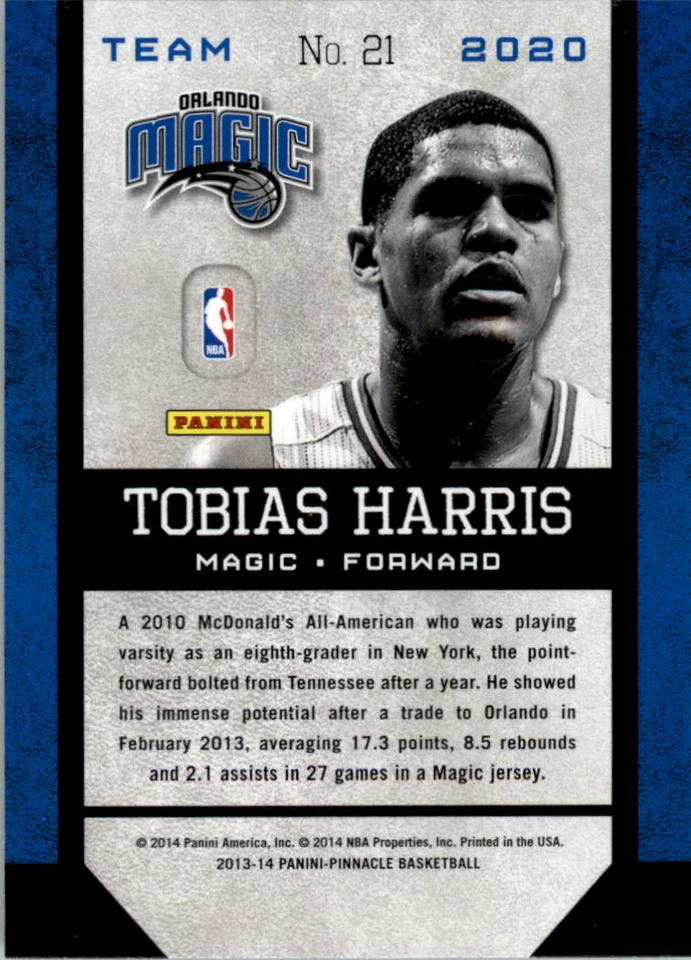 2013-14 Pinnacle Team 2020 Artist's Proofs #21 Tobias Harris - NM-MT - Image 2 of 2
