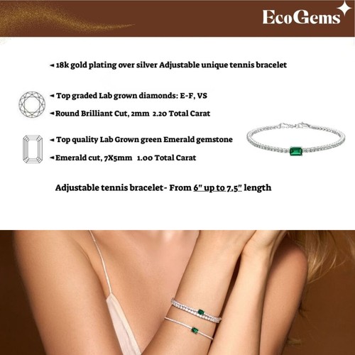 18K White Gold Plated Silver Bracelet With 3.20 TCW Lab Grown Emerald & Diamond - Picture 4 of 7
