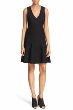 $395 Rebecca Taylor Vneck Fit & Flare Flounce Hem Little Black Dress 2 NEW R466