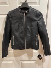 Vila Faux Leather Moto Jacket Asos Black Fully Lined Women's Sz 38 / S