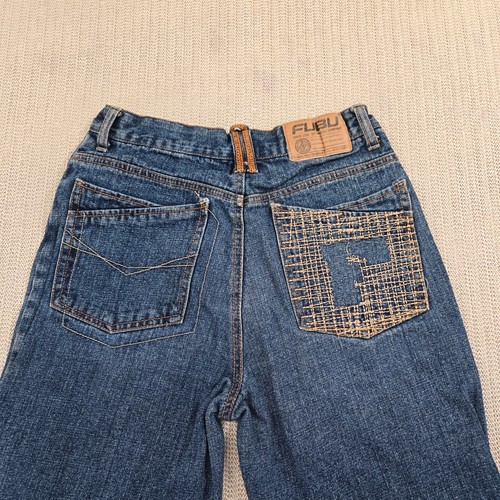 Fubu Shorts Boys 14 Blue Denim Baggy Skater Hip Hop Embroidered Pockets Jorts - Picture 11 of 11