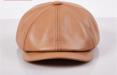 New Genuine Leather Hat Newsboy Cap Men Winter Octagonal Cap Flat Cap Party Gift