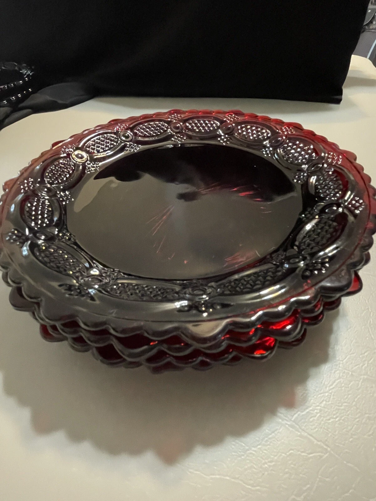 4 Vintage Avon 1876 Cape Cod Ruby Red Glass 7 1 2" Dessert or Salad Plates
