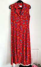 Red Floral Midi Shirt Dress, UK Size 12 Button Up VGC