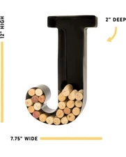 Will's Wine Cork Holder - Metal Monogram Letter, Black, Large