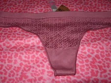 Victoria's Secret PINK Thong Pantie Seamless Stretch Cable Knit Soft Begonia NWT