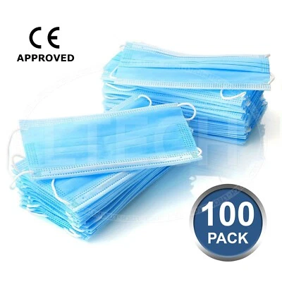 HEALTHCARE PLUS 100 x Mask Face Covering Disposable Masks Hygiene Protect Dust Allergy Flu