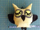 Owl  Stuffed Animal Yellow, Large 3 part eyes Black Suede Wings handmade new — photo 6