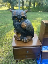 Large Vintage Ceramic Owl On Log Mid Century Modern  Hand Painted