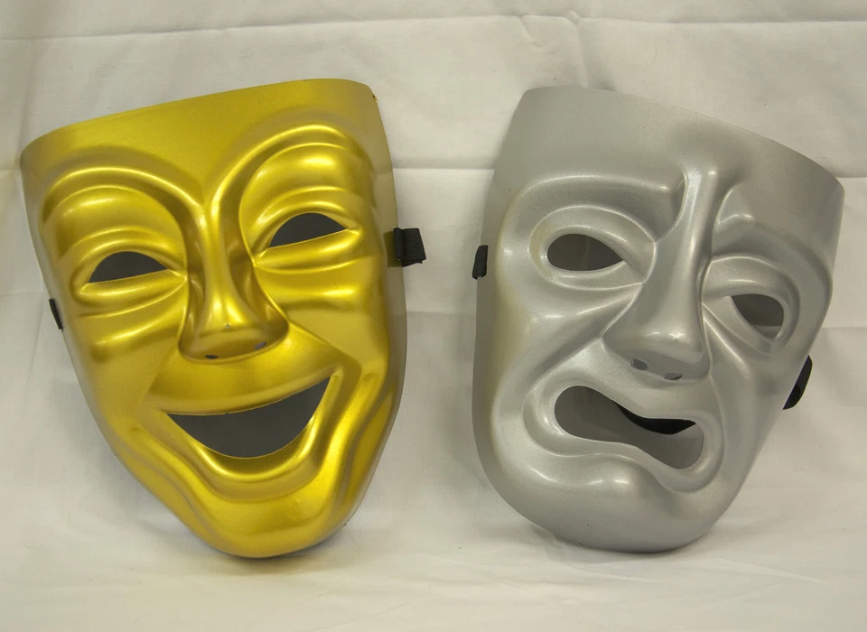 MÁSCARAS FELICES Y TRISTES COMEDIA GRIEGA TRAGEDIA JUEGO ESCENARIO DISFRAZ BAILE DE DISFRACES Foto 2 de 4