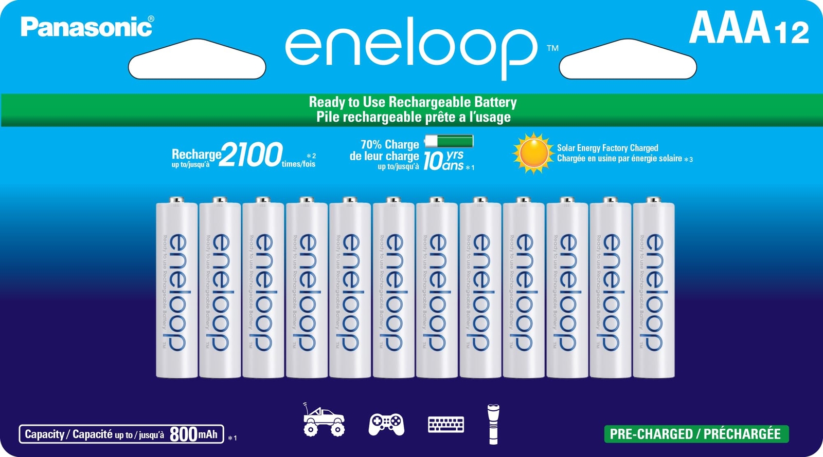12 Pack Eneloop AAA Rechargeable Batteries Long Lasting Pre 