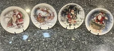 NEW Pottery Barn Nostalgic Santa Christmas Village Dinner Plates, Set/4, Holiday