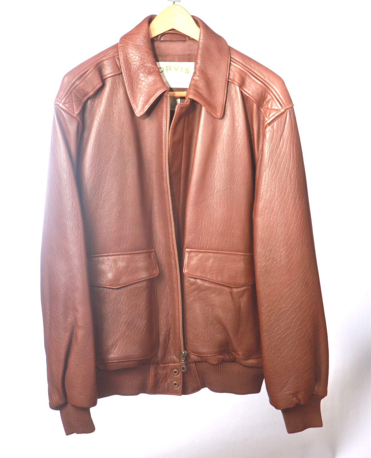 Orvis Mens Classic Leather Flight Bomber Jacket Mediu… Gem