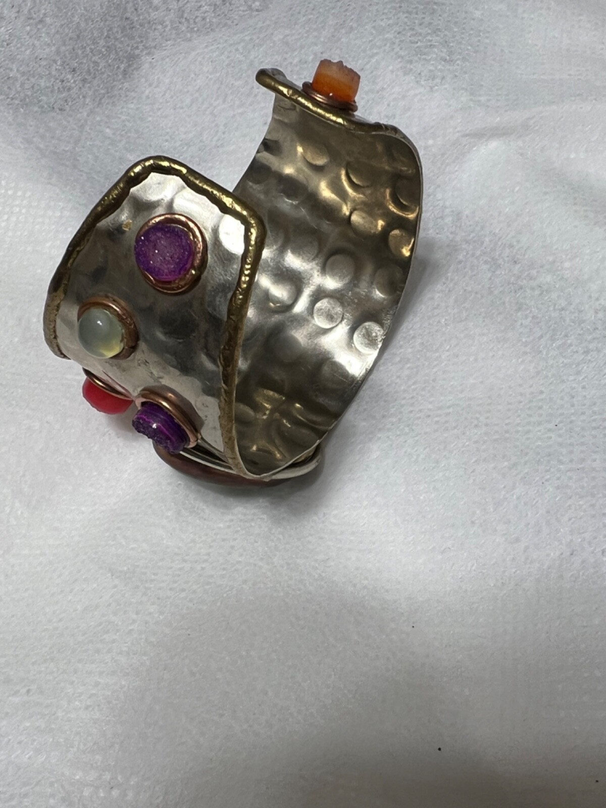 statement silver cuff bracelet with colorful ston… - image 6