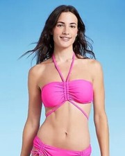Shade Shore Bikini Top Women's L Large 12-14 Pink Strappy Halter Bandeau New