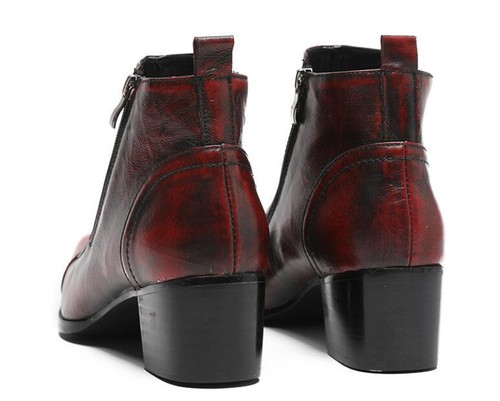 Men Fashion Pointy Toe Zipper Retro Red Leather Shoes Business Party Dress Shoes - Picture 5 of 8