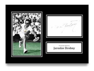 Jaroslav Drobny podpisana karta z autografem zdjęcia A4 Wimbledon tenis prezent wyświetlacz COA