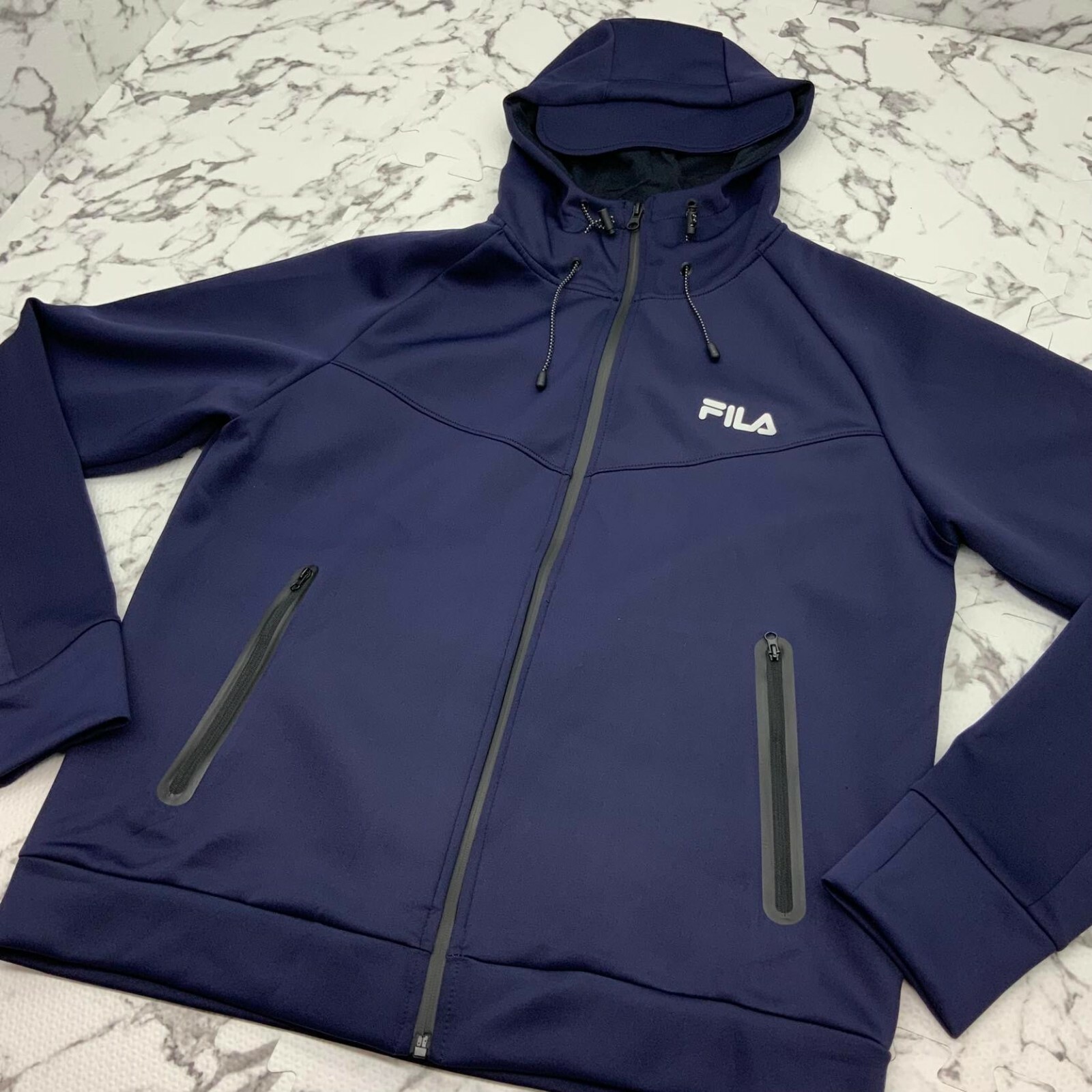 Giacca da pista uomo Fila Navy con cappuccio e zip intera