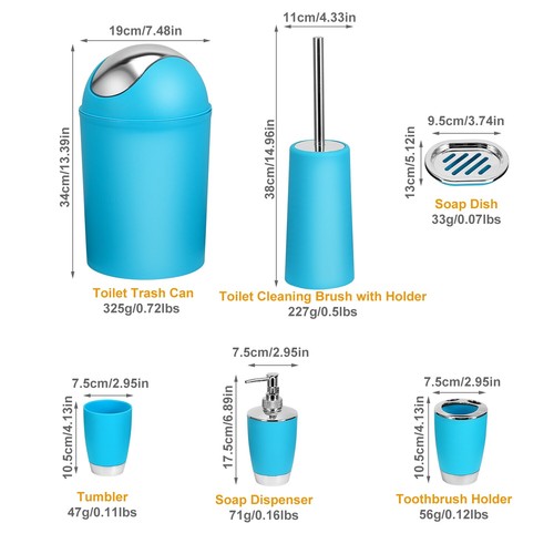 6Pcs Bathroom Accessories Set Toothbrush Holder Soap Dispenser Toilet Brush Gift - Picture 24 of 48