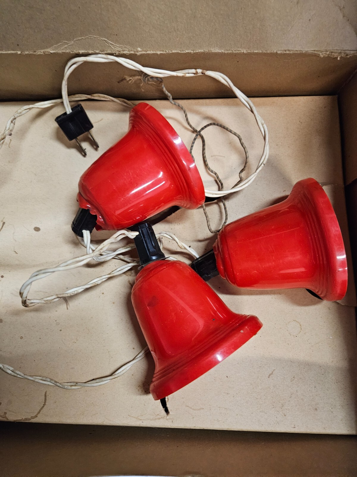 Vintage Christmas 3 Red Bell Light Cluster original box rare