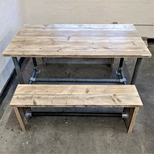 Rustic Dining Table | Industrial Dining Bench Set | Reclaimed Wood Dining Set - Picture 4 of 9