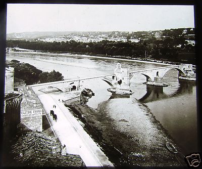 ROSCH Glas Magic Laterne Dia AVIGNON ALTE BRÜCKE UM 1900 FRANKREICH 
