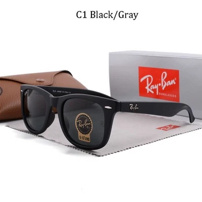RAY-BAN 2025 Ray Ban Wayfarer RB2140 Sunglasses Black Frame G15 Green Lens UK (as Shown)