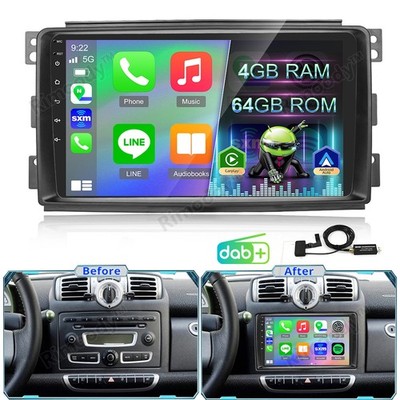 DAB+ 4+64G Android 15 Autoradio Navi Carplay Für Benz Smart Fortwo 451 2005-2010