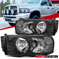 Fit 2002-2005 Dodge Ram 1500 2500 3500 Black Headlights Lamps Left+Right 02-05