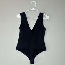 Free People Intimately Keep It Sleek Black Bodysuit V Neck Women s Size M