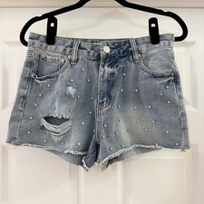 Rue 21 Bedazzled Jean Shorts Jewel Embellished Cutoff Distressed Blue sz 8