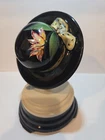 Fenton Black Hat On Stand Hand Painted by Kim Anderson As Is See Last Photos