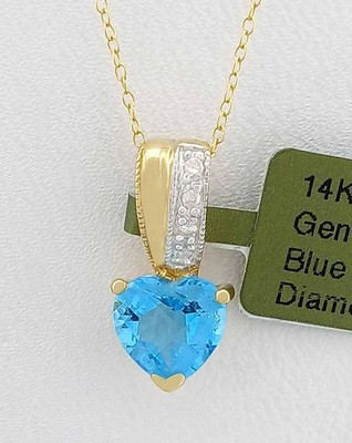 ECHTER 1,68 kt BLAUTOPAS & DIAMANTEN ANHÄNGER 14 K GOLD - kostenloses Zertifikat - Neu mit Etikett