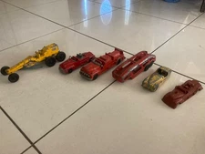 Lot of 6 Vintage HUBLEY Metal Toy Vehicles Car Hauler Fire Truck Farm Equipment