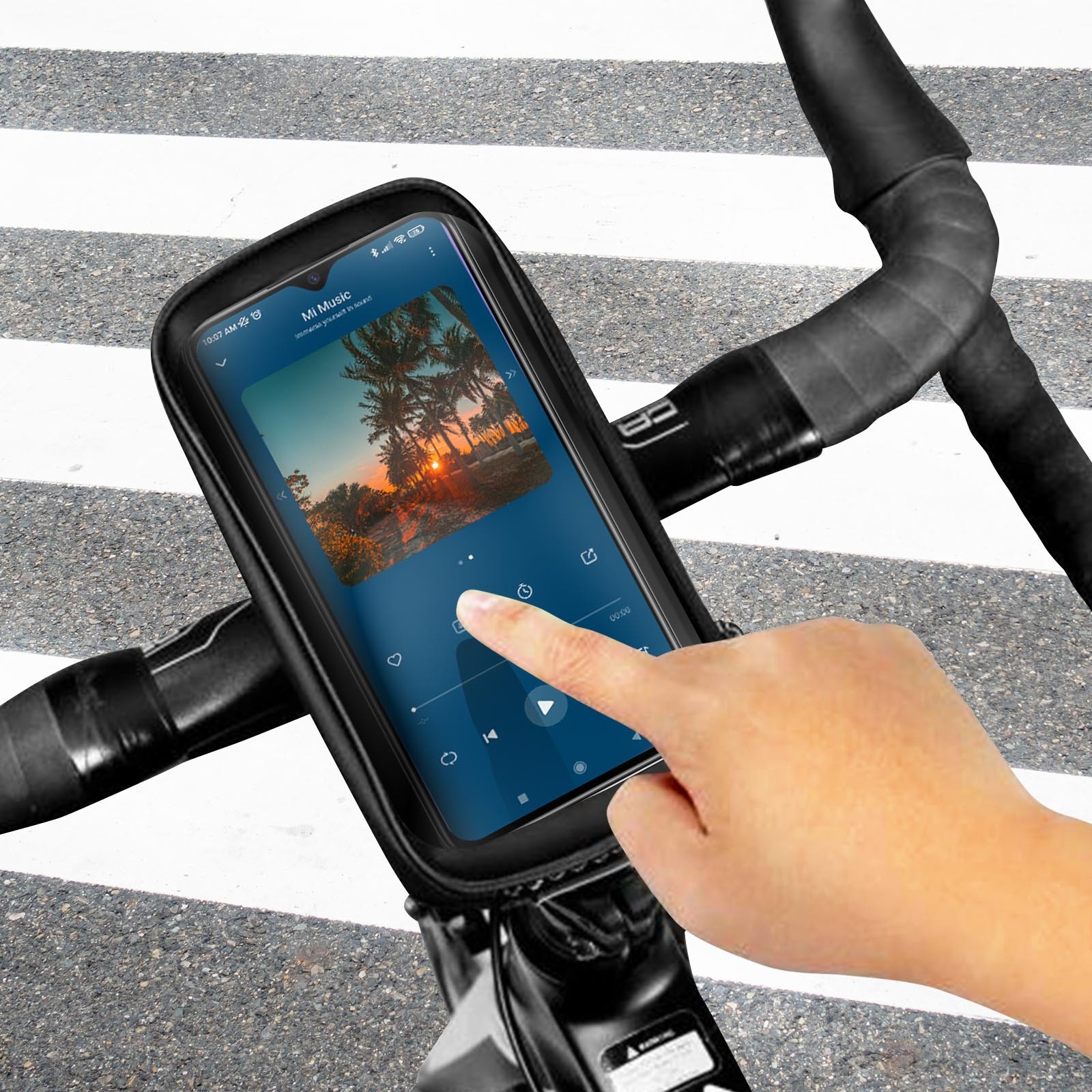 Support vélo smartphone 7 pouces avec housse étanche noire universelle