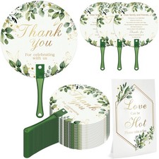 120 Pieces Wedding Hand Fans Bulk with Table Sign Plastic Fan with Handle Han...