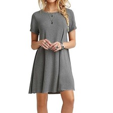 Womens Ladies Summer Short Sleeve Swing Dress Casual Loose Mini T-Shirt Dress UK