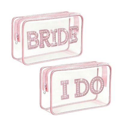 Transparent Bridal Makeup Bag Elegant Pearls Letter Waterproof PVC Cosmetic Bag