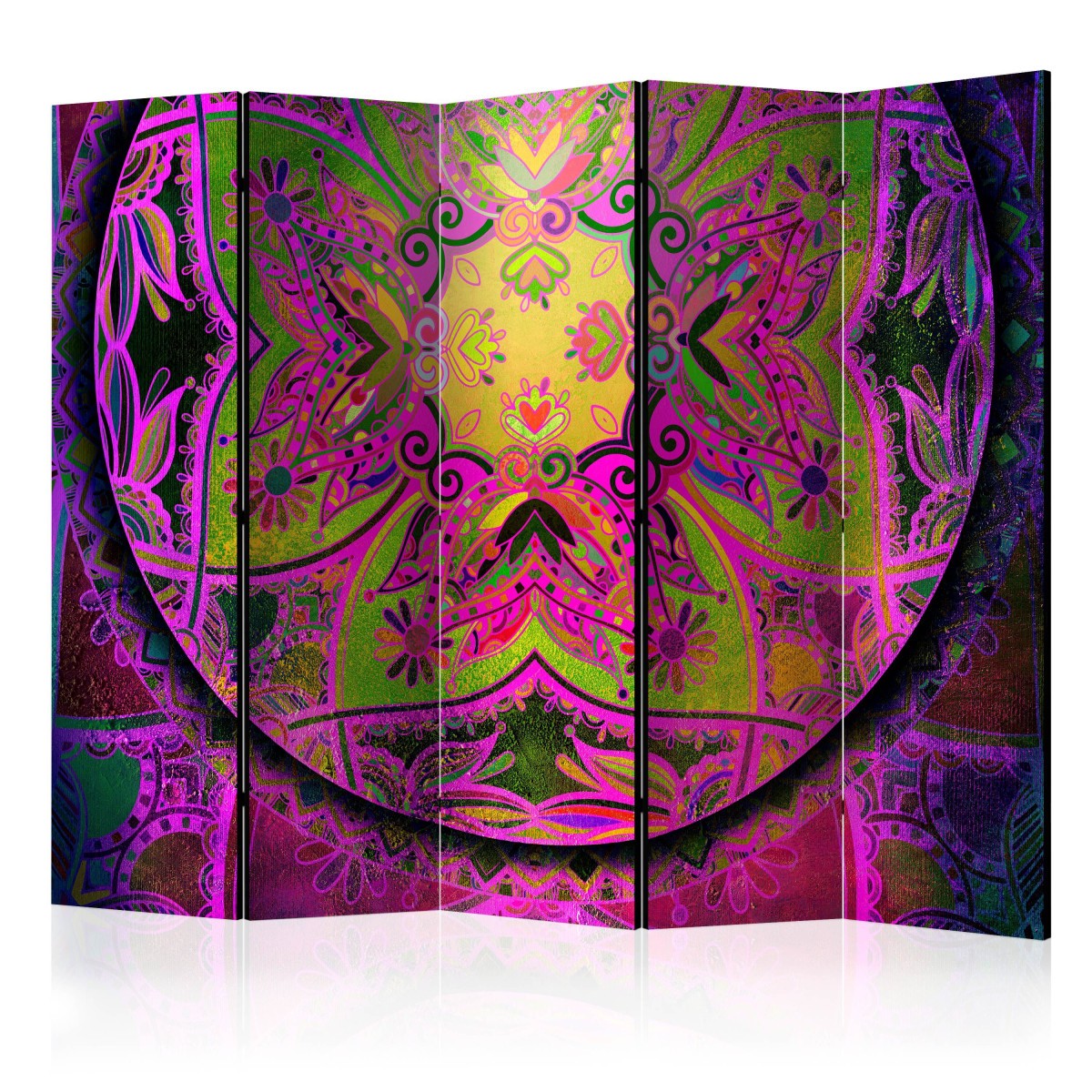 Grand paravent 5 volets Mandala Pink Expression 225cm hauteur cloison amovible rose