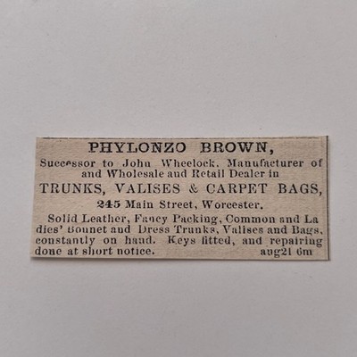 Phylonzo Brown Successor John Wheelock 1871 Worcester MA Clipping TAJ8-S78