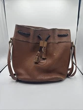 Vintage Dooney & Bourke Tan All Weather Leather Drawstring Bucket Bag Purse