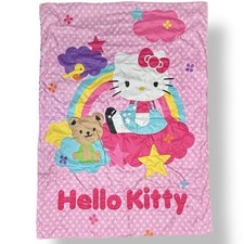 Sanrio Hello Kitty Stars Rainbows Toddler Comforter Pink Reversible 2013 READ