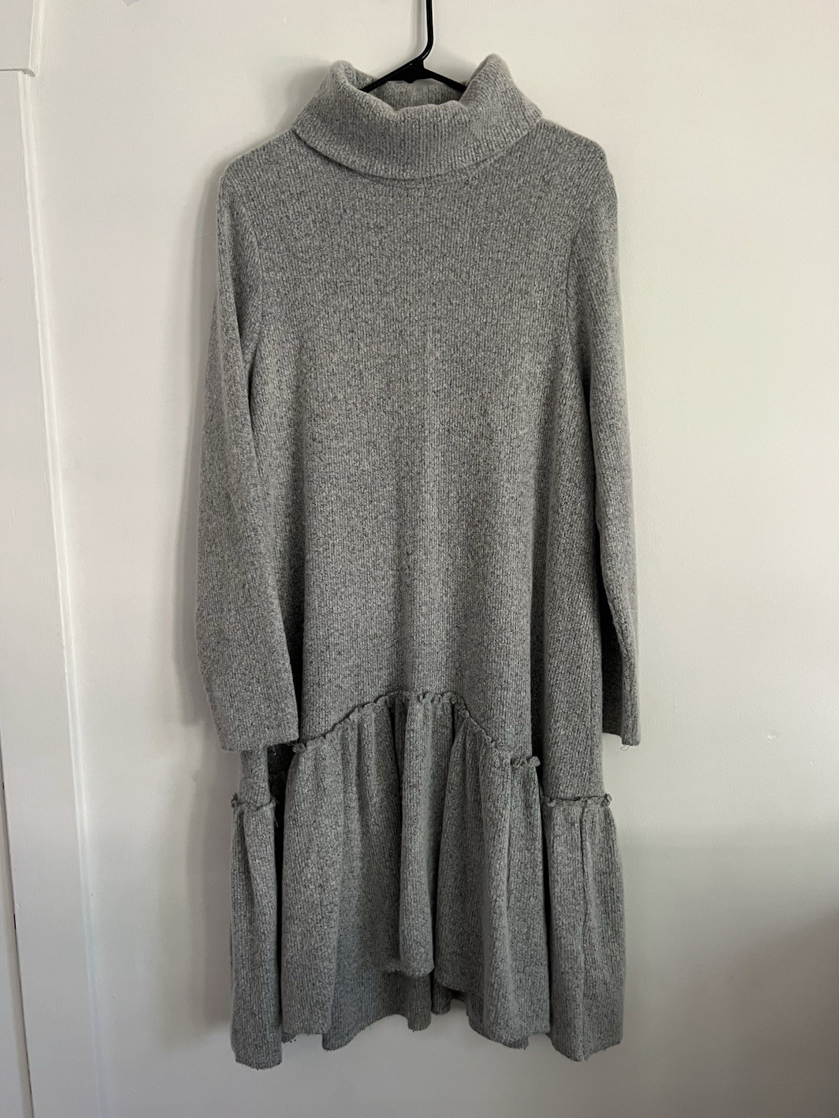 Anthropologie Moth Eira Drop Waist Sweater Dress Size Large Gray Turtleneck Knit