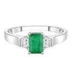 925 Sterling Silver Three Stone Radiant Cut Green Emerald Gemstone Women Ring