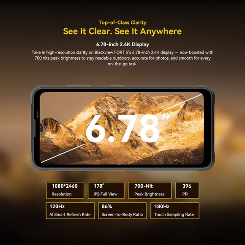 Global Blackview FORT 5 4G AI Slim Rugged Phone Android 16 Builder 108MP Mobile