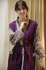Abito lungo kimono viola e nero pura seta ragazza donna abito seta PS KMO5056