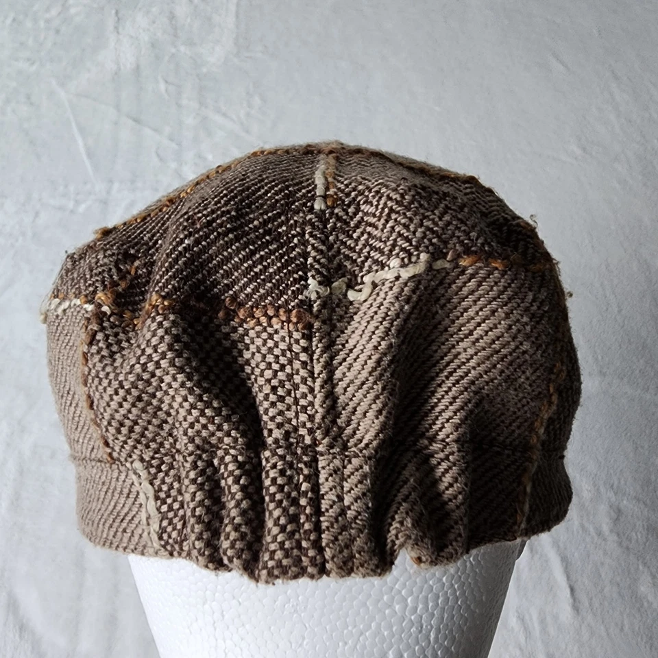 Baker Boy Hat Tweed Wool Womens Brown Herringbone Lined Newsboy Cap Patchwork - Image 4 of 4