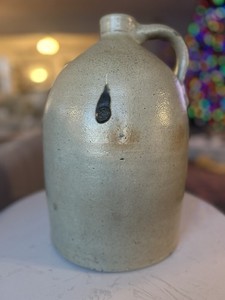 Antique Pennsylvania Made Turkey Dropping Stoneware Jug With Handle