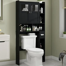 Over The Toilet Storage Cabinet, Bathroom Shelf Over Toilet with Glass Doors ...